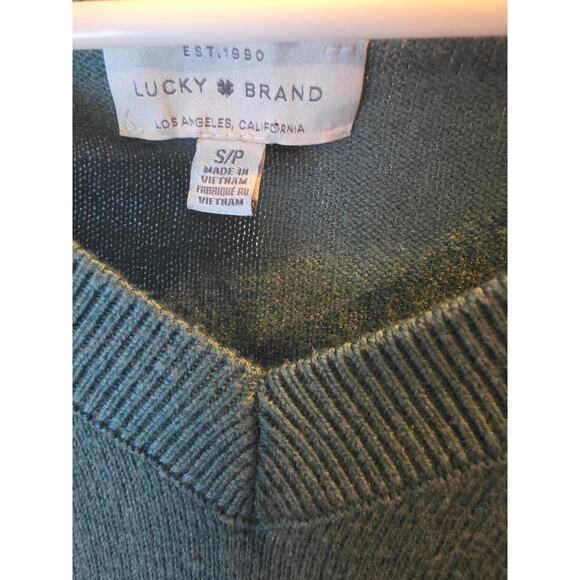 Lucky Brand V Neck Sweater S Womens Green Cotton Blend Holiday Christmas Classic - Picture 3 of 5